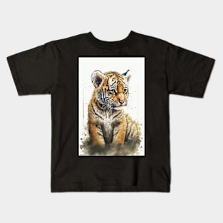 Cute Watercolor Tiger Baby Aesthetic Animal Art Painting Kids T-Shirt